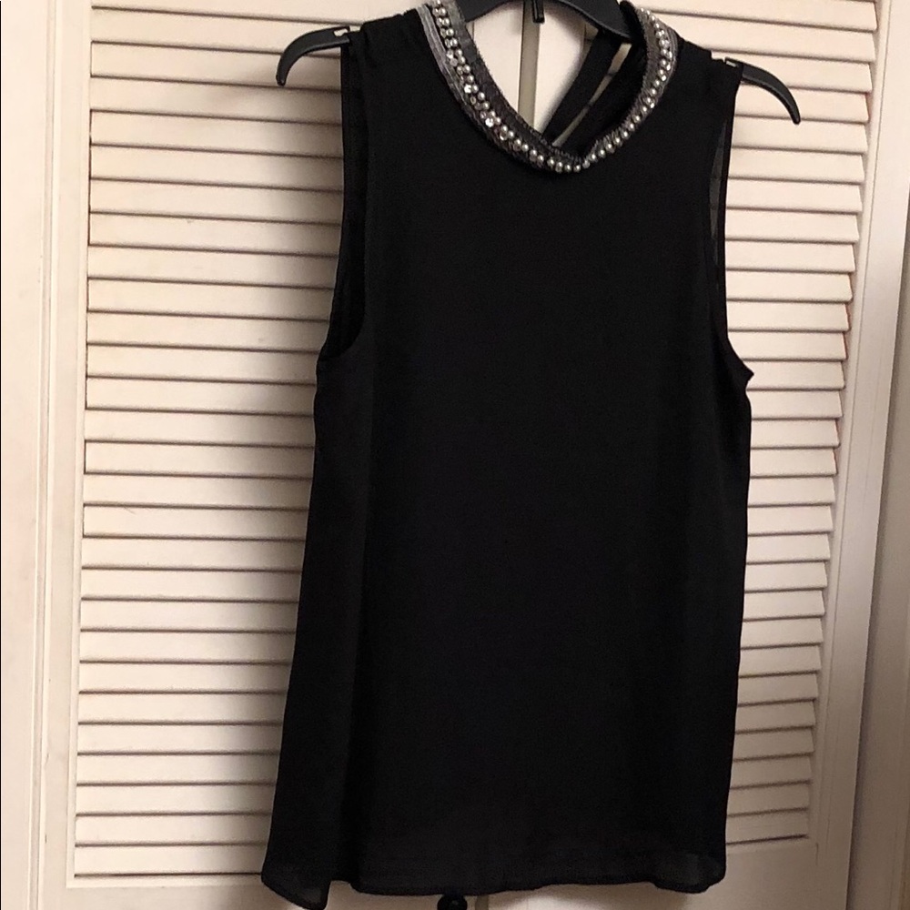 Forever 21 Black Embellished Pearl & Sequin Sleeveless Top NWOT Large
